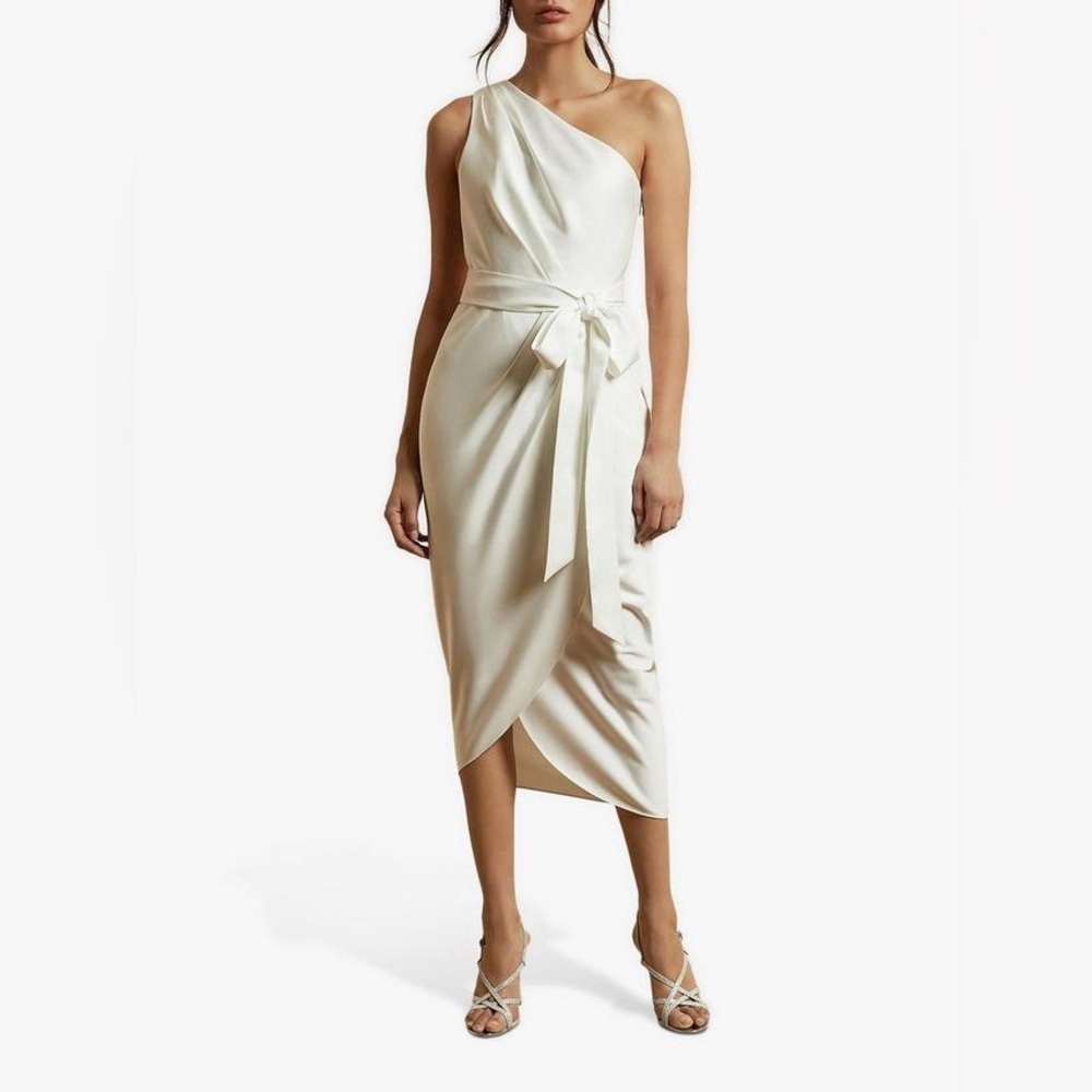 Ted Baker London Gabie One-Shoulder Drape Midi Dress Ivory White